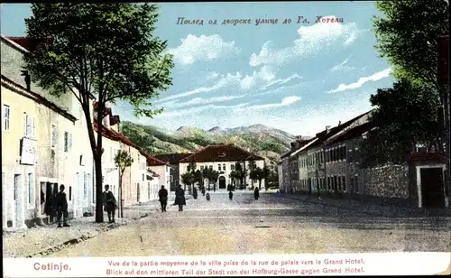 Ak Цетиње Cetinje Montenegro, Straßenpartie, Hofburg Gasse, Grand Hotel