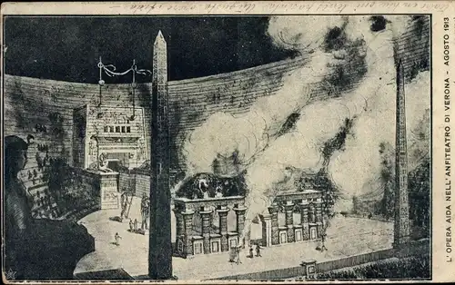 Ak Verona Veneto, brennende Oper, 1913
