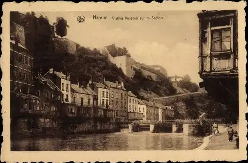 Ak Namur Wallonien, Alte Häuser an der Sambre