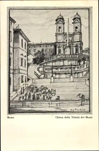 Künstler Ak Roma Rom Lazio, Chiesa della Trinita dei Monti