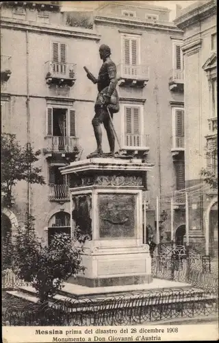 Ak Messina Sizilien, Prima del disastro del 28 dicembre 1908, Monumento a Don Giovanni d'Austria