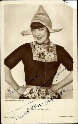 Ak Schauspielerin Truus van Aalten, Portrait, Tracht, Autogramm