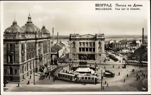 Ak Belgrad Beograd Serbien, Vue sur le Danube, Straßenbahn