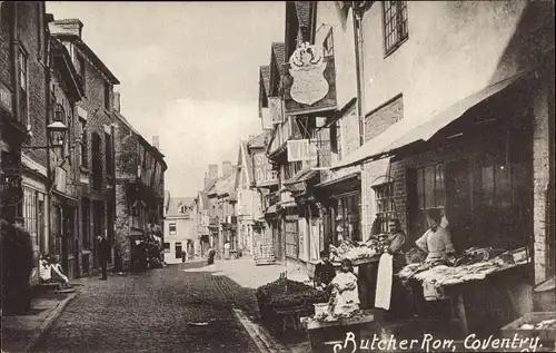 Ak Coventry West Midlands England, Butcher Row, shop