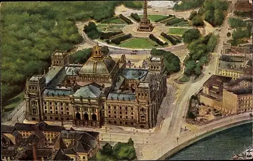 Ak Berlin Tiergarten, Fliegeraufnahme des Reichstagsgebäudes