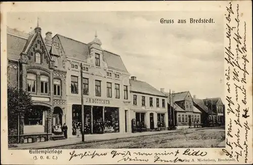 Ak Bredstedt in Nordfriesland, Guttemplerloge, Geschäft H. H. Böttcher