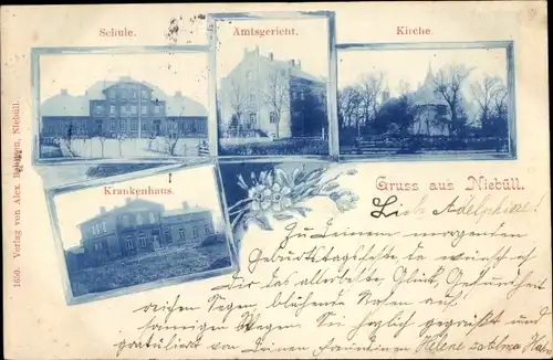 Ak Niebüll in Nordfriesland, Amtsgericht, Kirche, Krankenhaus, Schule