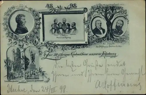 Ak Schleswig an der Schlei, 50 jährige Gedenkfeier der Erhebung 1848, Denkmal Chemnitz Bellmann