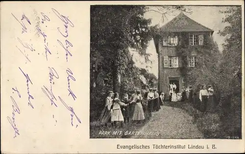 Ak Lindau am Bodensee Schwaben, Evangelisches Töchterinstitut, Park mit Gartenhaus