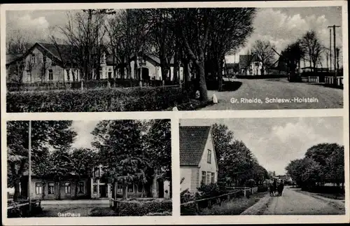 Ak Groß Rheide in Schleswig, Gasthaus, Straßenpartie