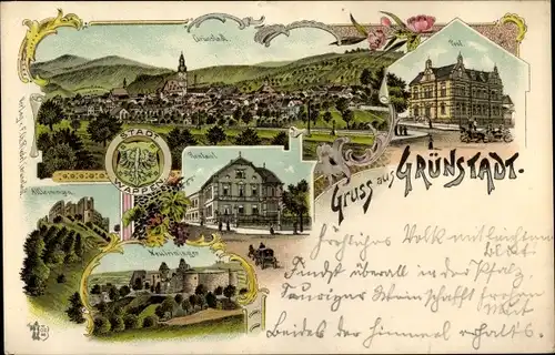 Litho Grünstadt in der Pfalz, Post, Totalansicht