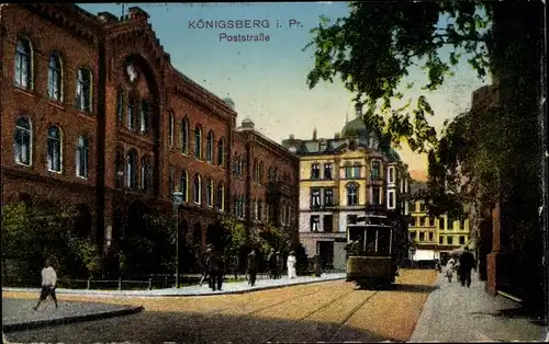 Ak Kaliningrad Königsberg Ostpreußen, Poststraße, Straßenbahn