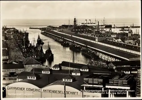 Ak Cuxhaven, Neuer Hafen, Fischmarkt, Amerika Dampfer, Cuxhavener Eisenwerke AG