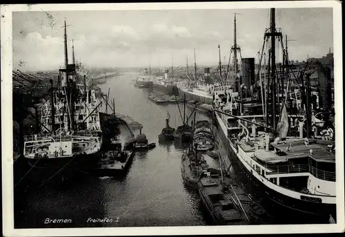 Ak Bremen, Freihafen I., Frachtschiffe