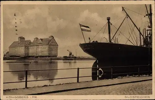 Ak Kaliningrad Königsberg Ostpreußen, Hafen, Silospeicher, Schiff