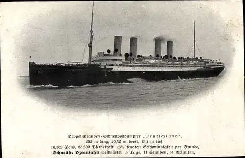 Ak Doppelschrauben-Schnellpostdampfer Deutschland, HAPAG