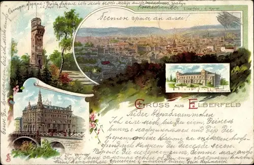 Litho Elberfeld Wuppertal in Nordrhein Westfalen, v. d. Heydt Turm, Hotel Weidenhof