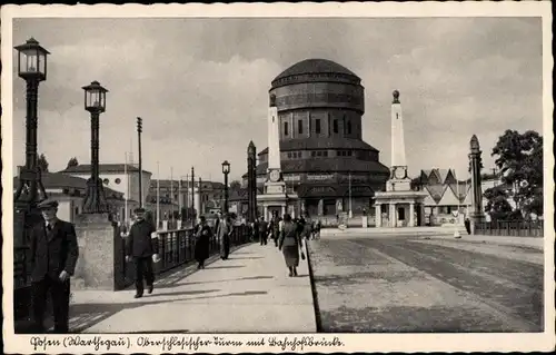Ak Poznań Posen, Oberschlesischer Turm, Bahnhofsbrücke