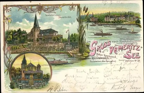 Litho Berlin Köpenick Rahnsdorf Hessenwinkel, Gesellschaftshaus, Dämeritz See, Villenkolonie