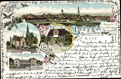 Litho Lutter am Barenberge, Kirche, Apotheke, Bahnhof, Gesamtansicht