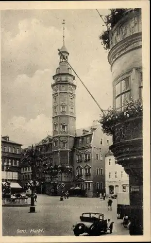 Ak Gera in Thüringen, Markt, Rathaus, Brunnen, Erker