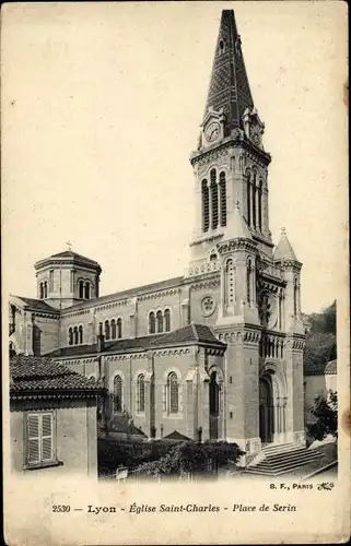 Ak Lyon Rhône, Kirche St. Charles, Place de Serin