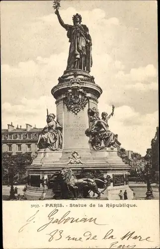 Ak Paris X, Statue de la Republique