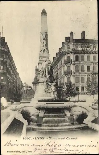 Ak Lyon Rhône, Monument Carnot