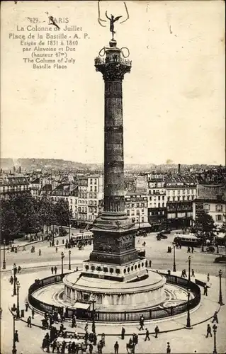 Ak Paris IV, Place de la Bastille, La Colonne de Juillet