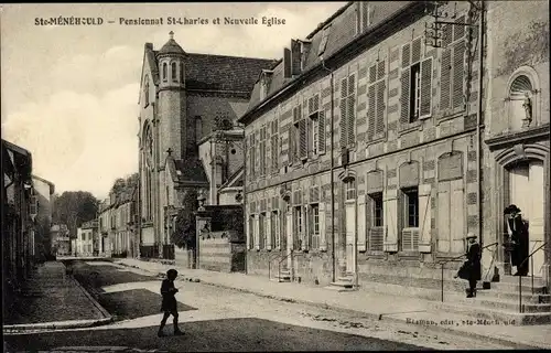 Ak Sainte Menehould Marne, Pensionat St-Charles, Kirche