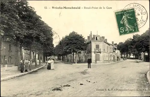 Ak Sainte Menehould Marne, Rond-Point de la Gare