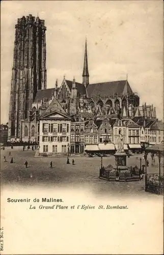 Ak Mechelen Mechelen Flandern Antwerpen, Grand Place, Kirche Saint Rombaut