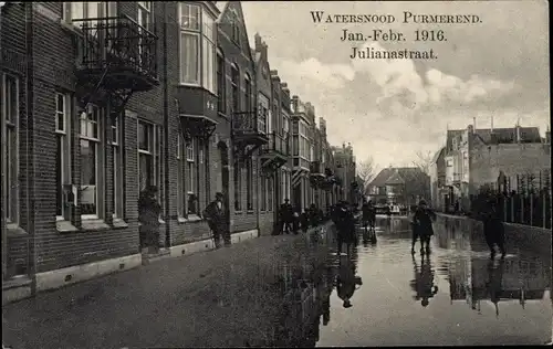 Ak Purmerend Nordholland, Watersnood 1916, Julianastraat