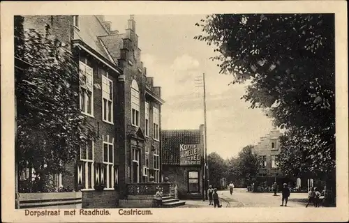 Ak Castricum Nordholland Niederlande, Dorpstraat mit Raadhuis