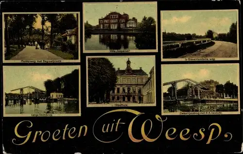 Ak Weesp Nordholland, Villa Casparus, Rathaus, Lange Vechtbrug, Mulderweg