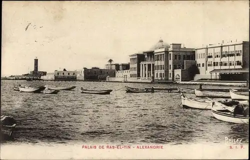 Ak Alexandria Ägypten, Palais de Ras El Tin, Hafen, Boote, Gebäude