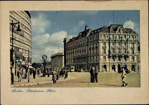 Ak Berlin Tiergarten, Passanten am Potsdamer Platz, S-Bahnstation, Straßenbahn