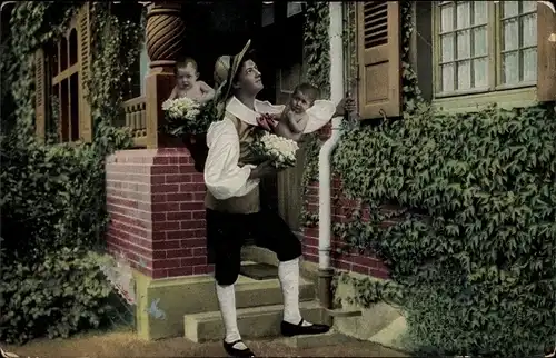 Ak Mann liefert zwei Babys in Kohlköpfen, Fotomontage