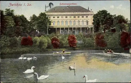 Ak Zwickau in Sachsen, Partie am Schwanenschloss