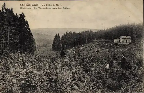 Ak Schöneck im Vogtland, Blick vom Hotel Tannenhaus