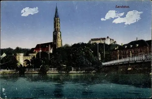 Ak Landshut in Niederbayern, Kirche, Brücke