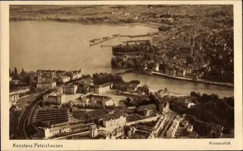 Ak Petershausen Konstanz am Bodensee, Rheinausfluss, Luftbild