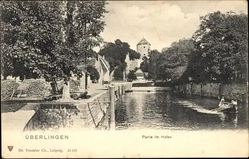 Ak Überlingen am Bodensee, Hafen, Boot