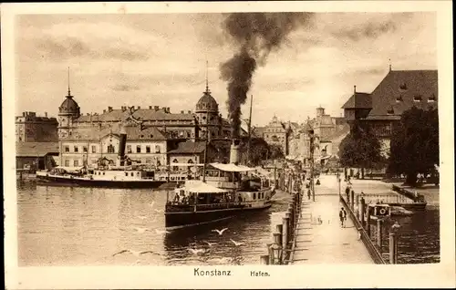 Ak Konstanz am Bodensee, Dampferabfahrt, Hafen