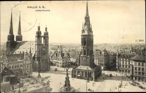 Ak Halle an der Saale, Marktplatz, Kirche, Brunnen