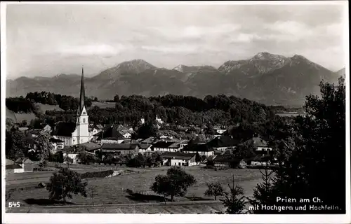 Ak Prien am Chiemsee Oberbayern, Gesamtansicht, Hochgern, Hochfelln