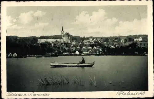 Ak Dießen am Ammersee Oberbayern, Totalansicht, Boot