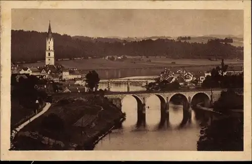 Ak Vilshofen an der Donau Niederbayern, Panorama, Brücke, Kirche