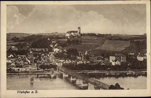 Ak Vilshofen an der Donau Niederbayern, Brücke, Panorama