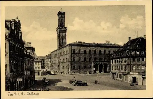 Ak Fürth in Mittelfranken Bayern, Rathaus, Autos